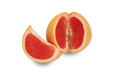 whole and half grapefruit isolated on white background