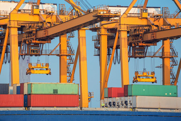 Container ship in export and import business and logistics.