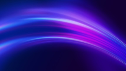 Dark blue abstract background with ultraviolet neon glow, blurry light lines, waves