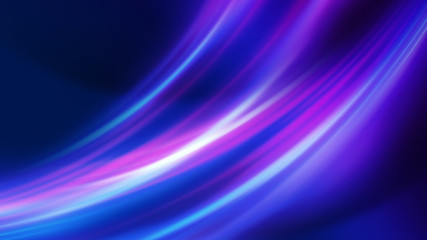 Dark blue abstract background with ultraviolet neon glow, blurry light lines, waves