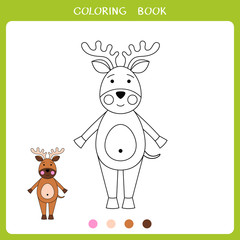 Simple educational game for kids. Illustration of deer for coloring book