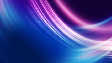Wall murals Fractal waves Dark blue abstract background with ultraviolet neon glow, blurry light lines, waves