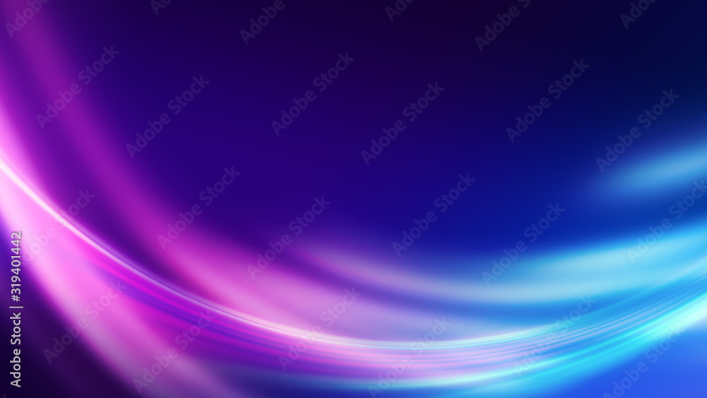Wall mural dark blue abstract background with ultraviolet neon glow, blurry light lines, waves