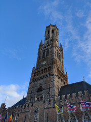 Fototapeta na wymiar Belfry of Bruges a medieval bell tower in the centre of Bruges, Belgium