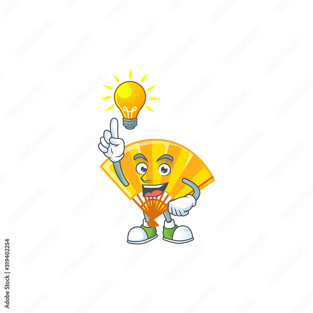 Sticker Have an idea gesture of gold chinese folding fan cartoon character design