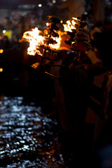 Oct 2018, Rishikesh, Utharkhand, India: Priests performing sacred ganga aarthi at the river ganga Aarti