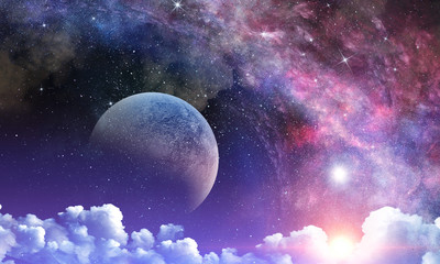 Full moon in night starry sky