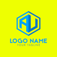 initial letters AU hexagon logo template