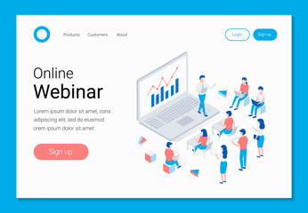 Online webinar, training, e-learning isometric concept.