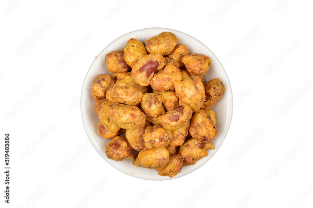Wall mural masala peanuts in bowl isolated on white background - Wall murals