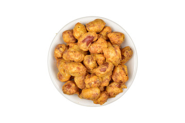 masala peanuts in bowl isolated on white background