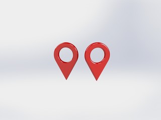 LOCATION pin glossy red arrow. The concept of tagging a sign landmark needle tip to create a route search. Isolated on white background 3D rendering 3D. – Illustration  