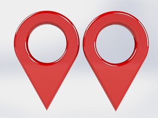 LOCATION pin glossy red arrow. The concept of tagging a sign landmark needle tip to create a route search. Isolated on white background 3D rendering 3D. – Illustration  