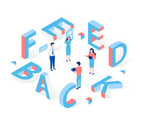 Feedback isometric concept. People exchange views.