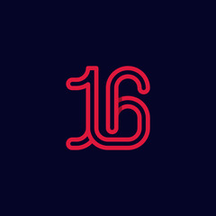 16/Sixteen Outline Numeric Abstract Creative Monogram Icon Logo Design Template Element Vector