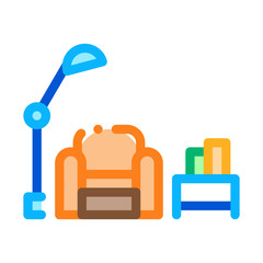 Reading Place with Lamp Icon Vector. Outline Reading Place with Lamp Sign. Isolated Contour Symbol Illustration
