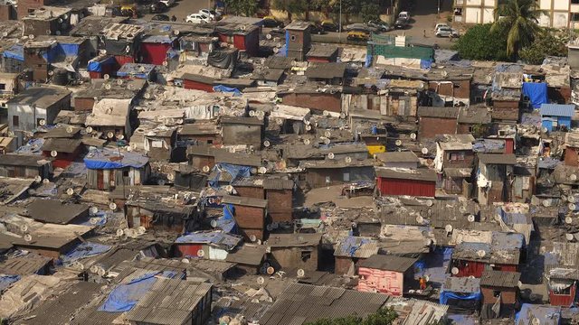 Slums in Mumbai, India, aerial view.