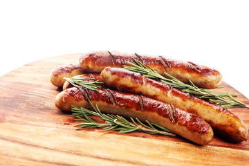 Grilled sausages with spices on a table - Home-made Pork Sausages.