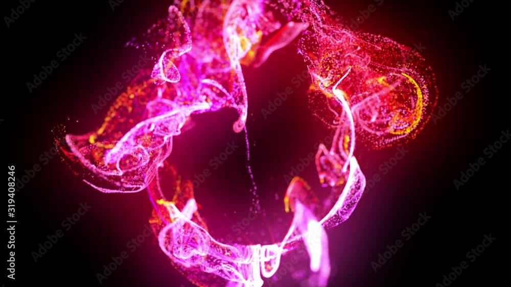 Aufkleber injection of fluorescent red violet ink in water in 4k. 3d render of glow particles in ink flow. lum