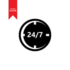 24/7 times icon vector. 24/7 sign open around the clock symbol. Flat design style on white background.