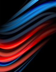 Silk smooth lines on black, liquid fluid color waves. Vector Illustration