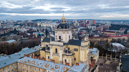 Fototapeta premium The top view of the cityscape of Lviv city