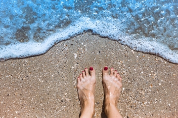 close up leg on the summer beach