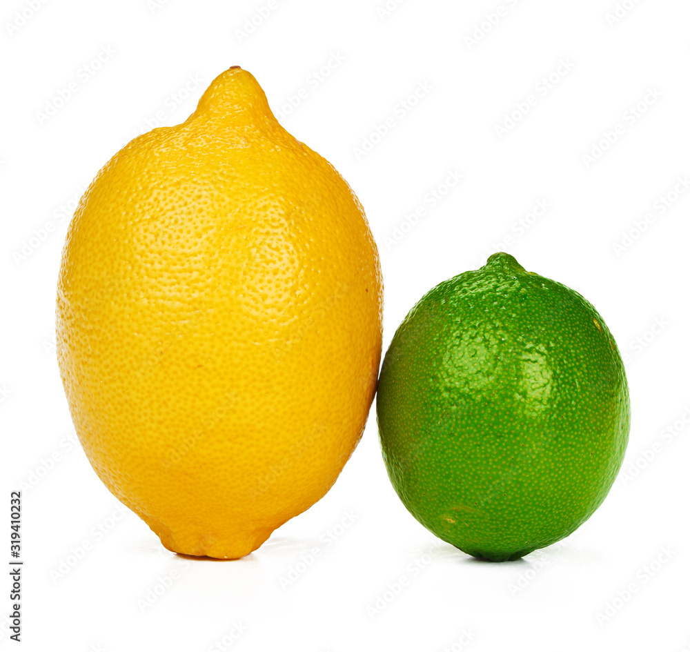 Sticker Lemon and lime together isolated on white background