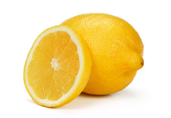 Cut lemon slice isolated on white background