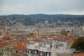 Obraz premium Top view on the roofs of Nice. Ancient architecture in Europe, old town.