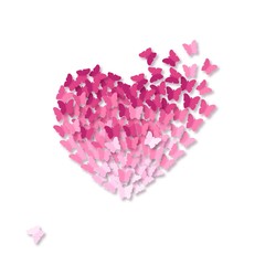 Creative Valentine Day card. Heart made of pink butterflies Holiday invitation poster, card. Paper cut art digital craft style. Vector illustration on white background