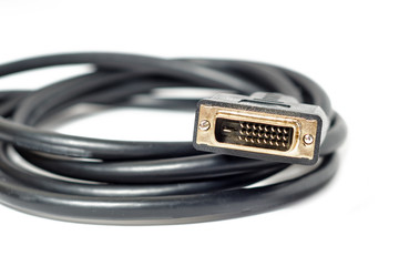 Black DVI cable with gold-plated pins on an isolated white background
