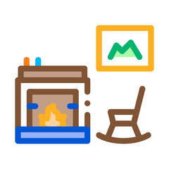 Rocking Chair near Fireplace Icon Vector. Outline Rocking Chair near Fireplace Sign. Isolated Contour Symbol Illustration