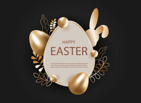 Happy Easter, easter bunny, easter background, easter banners, easter flyer, easter design. Abstract silver easter egg on black background. Vector eps10 illustration