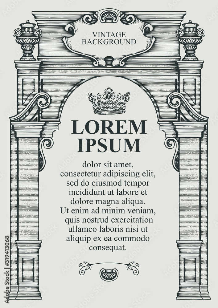Aufkleber vintage background or frame for a certificate or diploma in the form of a classic building facade. v