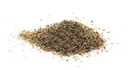 Colorful milled mixed peppercorns isolated on white background