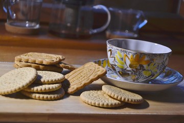 Breakfast Cup of tea with cookies