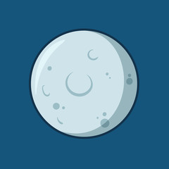 Cartoon full moon. Flat vector illustration on blue background.