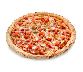 Popular pizza topping in American-style pizzerias on white background