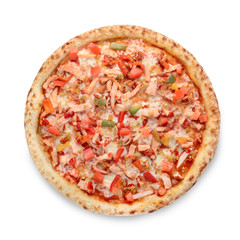 Popular pizza topping in American-style pizzerias on white background