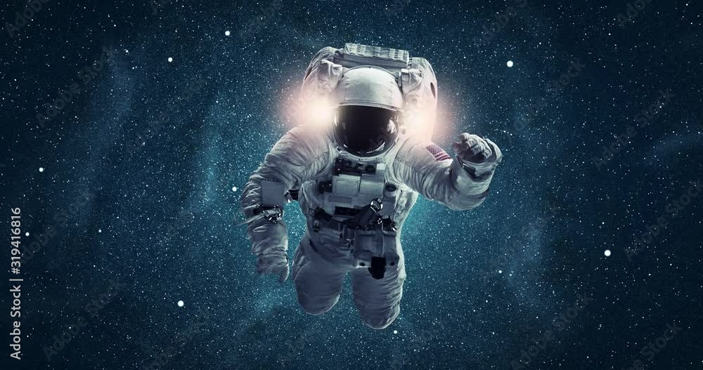 Wall mural animation of astronaut flying in space with galaxy and stars. elements of this image furnished by na