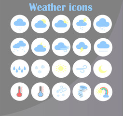 Collection of flat vector weather forecast icons for mobile app and website.