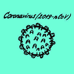  Vector illustration.Close-up of Coronavirus 2019-nCoV with the inscription.