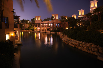 Dubai, UAE - November 21, 2019: Area Hotel Jumeirah Al Qasr. Built in the style of the summer residence of the sheikh. Located on a private beach.