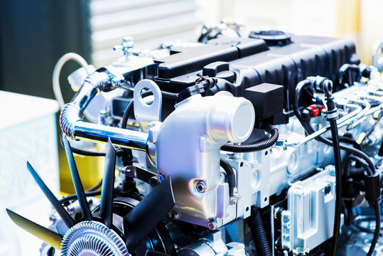 Modern Diesel Engine Used On Marine Industry Closeup