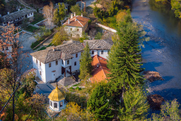 View of the Eastern Orthodox Cherepish Monastery “God’s mother Assumption” lies in the gorgeous Iskar defile on the banks of the Iskar River, Bulgaria. 