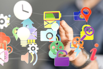 cloud connected to many objects on a virtual screen.