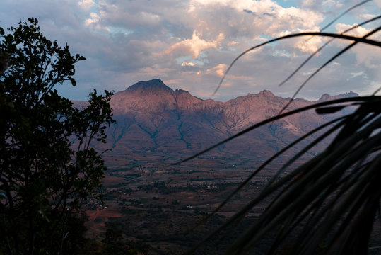 Mountain peak in Tsaranoro Valley on a cloudy day at sunset, Fianarantsoa, Madagascar