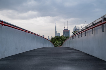 Fototapeta premium Dubai, UAE. View of the city of Dubai from the bridge near the Frame