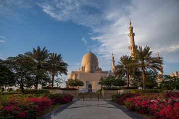 Abu Dhabi, United Arab Emirates, November 16, 2019 : View of the famous Sheikh Zayed Grand Mosque.